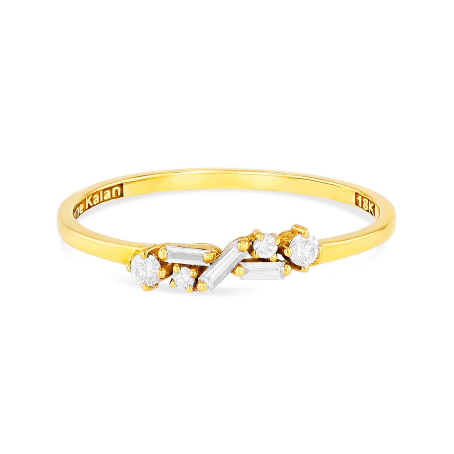 Suzanne Kalan 18ct Yellow Gold Round & Baguette 0.11cttw Diamond Ring