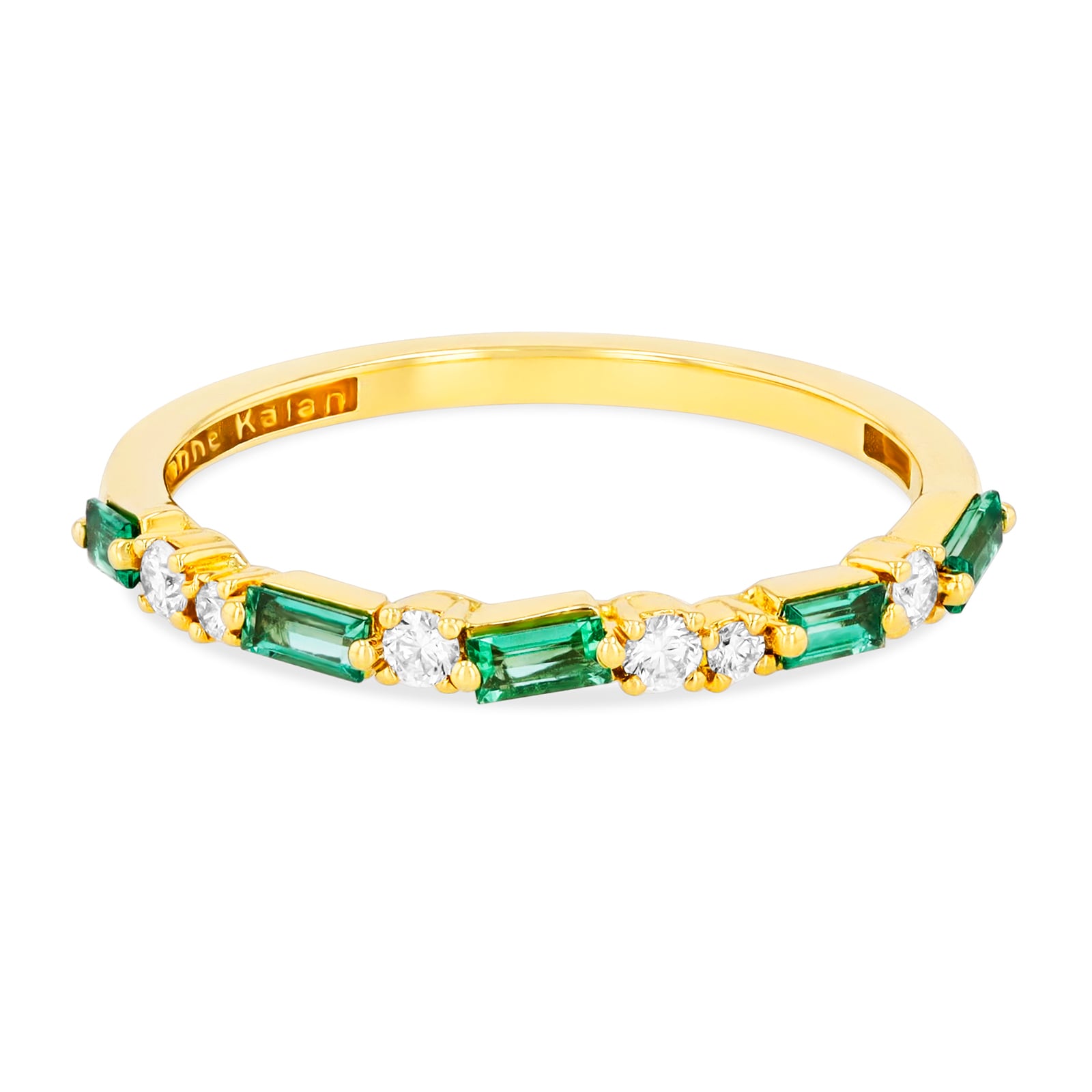 18ct Yellow Gold Emerald & Diamond Half Eternity Ring - Ring N