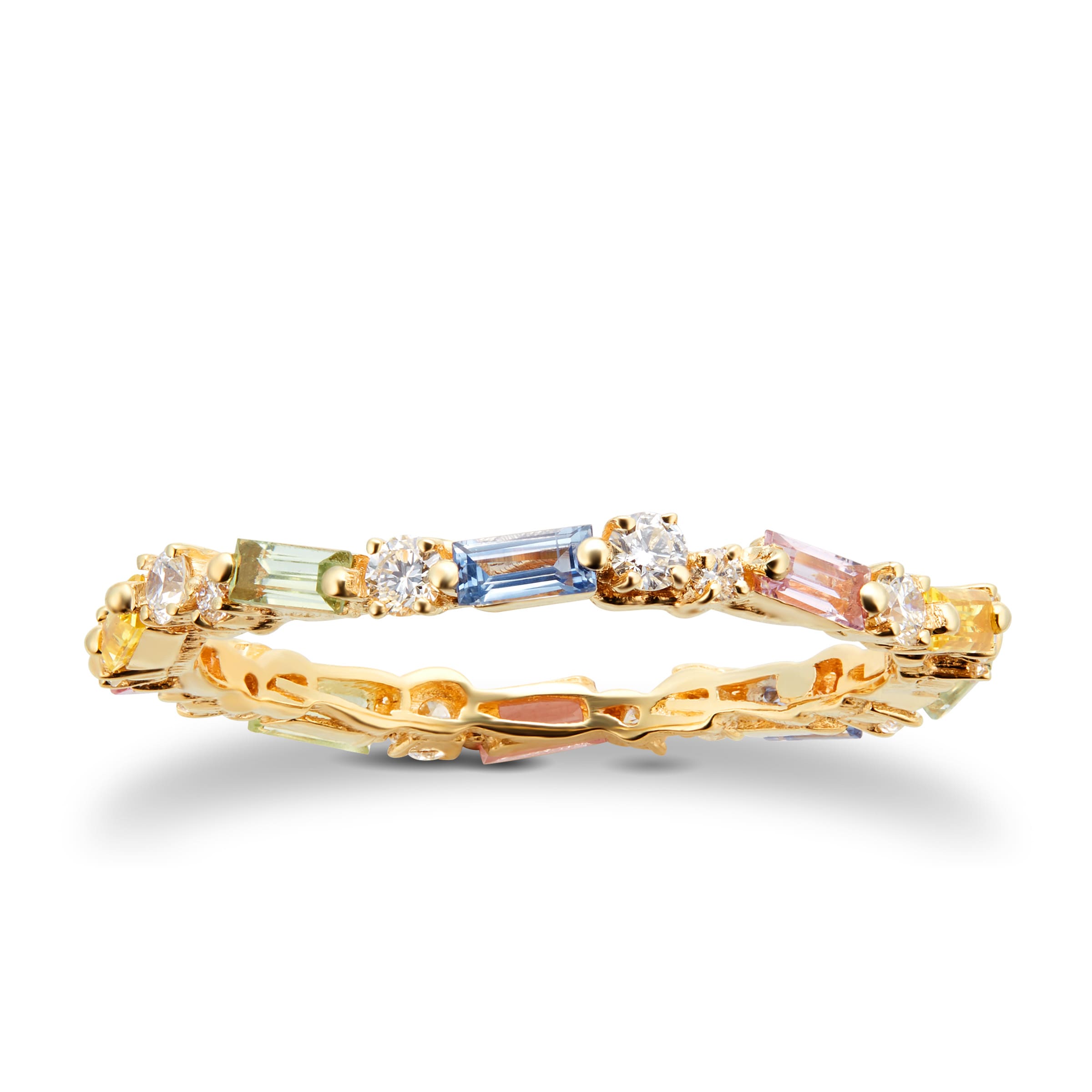18ct Yellow Gold Pastel Sapphire & Diamond Eternity Ring - Ring M