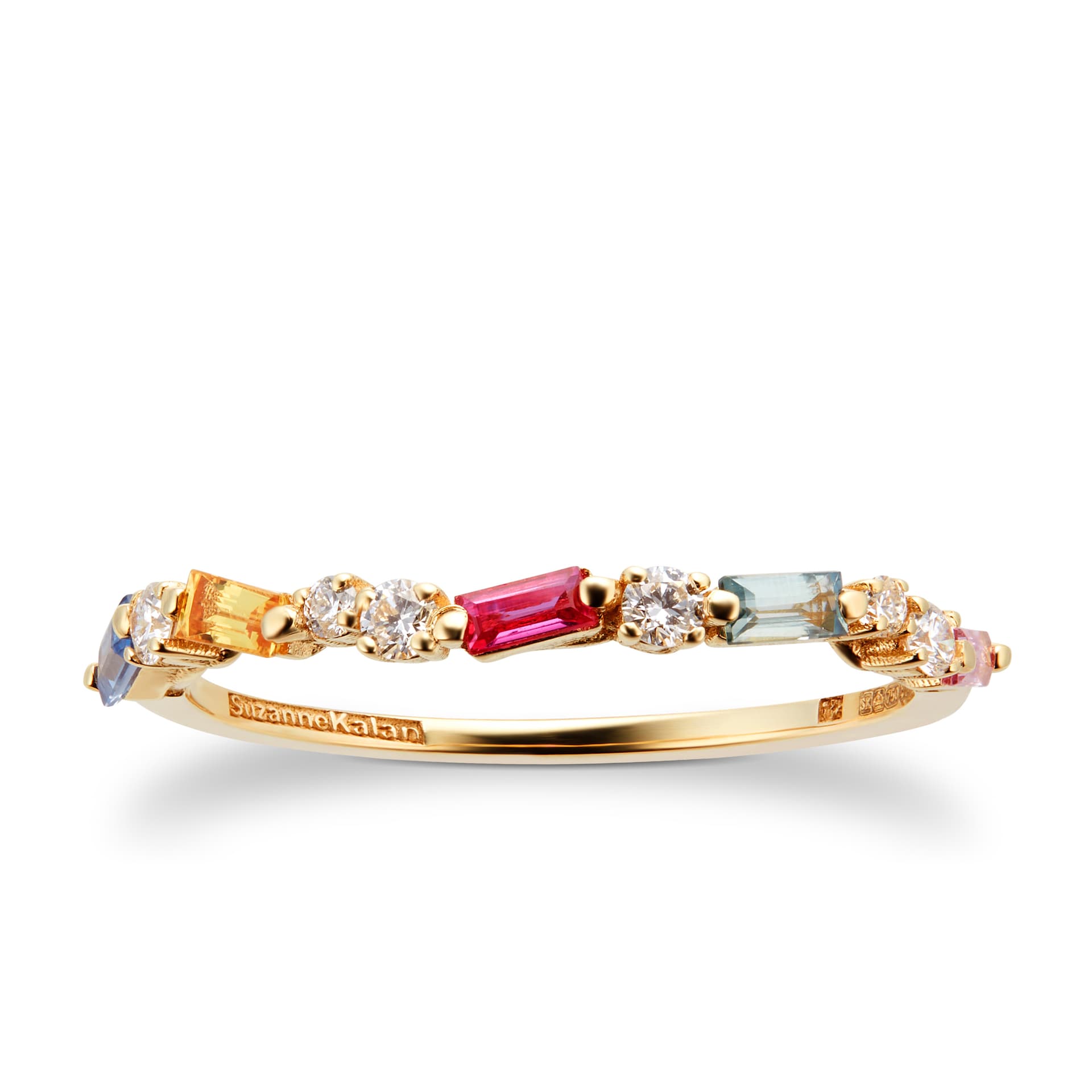 Suzanne Kalan 18ct Yellow Gold Rainbow Sapphire & 0.14cttw Diamond Half Eternity Band