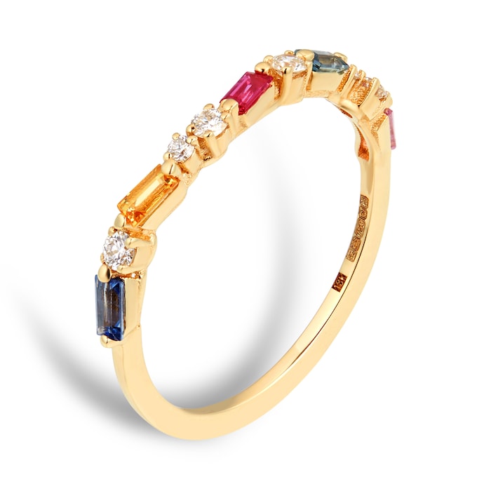 Suzanne Kalan 18ct Yellow Gold Rainbow Sapphire & 0.14cttw Diamond Half Eternity Band