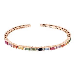 Suzanne Kalan 18ct Rose Gold Rainbow Sapphire & 0.18cttw Diamond Horizontal Bangle