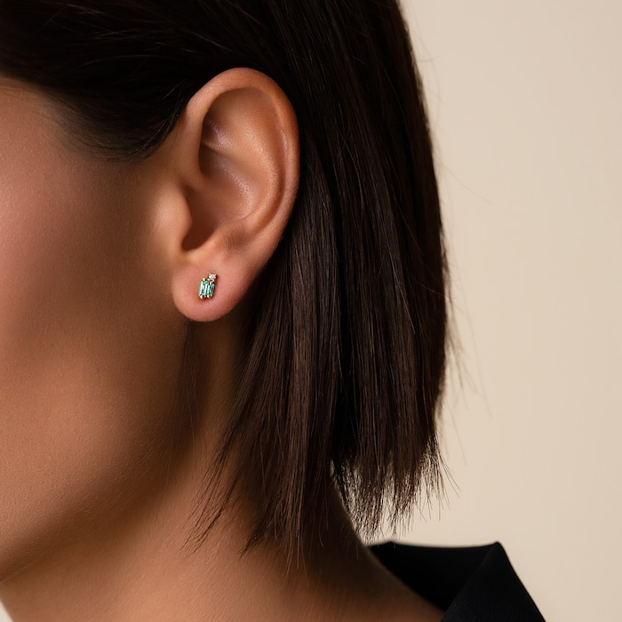 Suzanne Kalan 18ct Yellow Gold Layered Emerald & 0.04cttw Diamond Stud Earrings