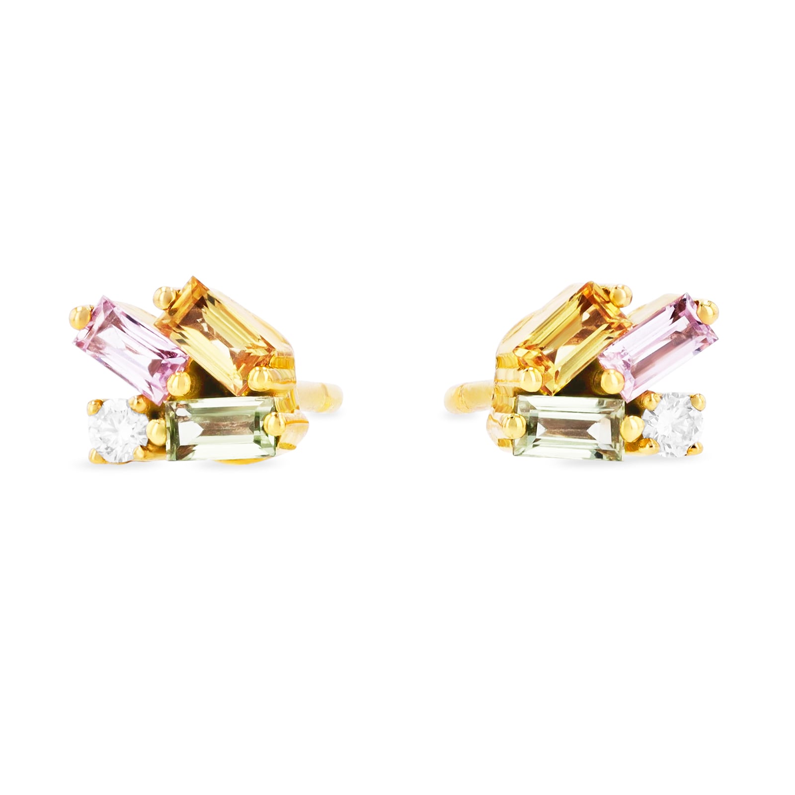18ct Yellow Gold Mini Cluster Pastel Mix & 0.04cttw Diamond Stud Earrings