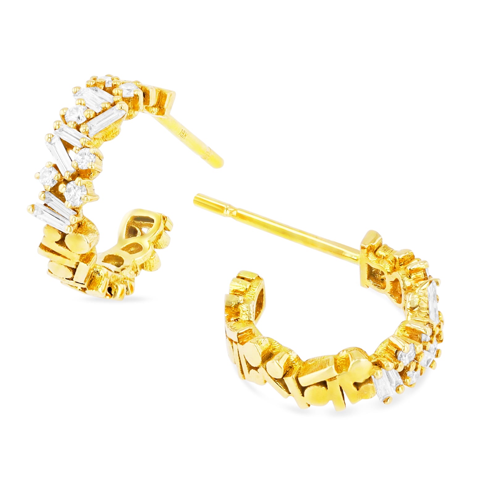18ct Yellow Gold Firework Small Mix 0.33cttw Diamond Hoop Earrings