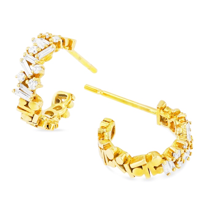 Suzanne Kalan 18ct Yellow Gold Firework Small Mix 0.33cttw Diamond Hoop Earrings
