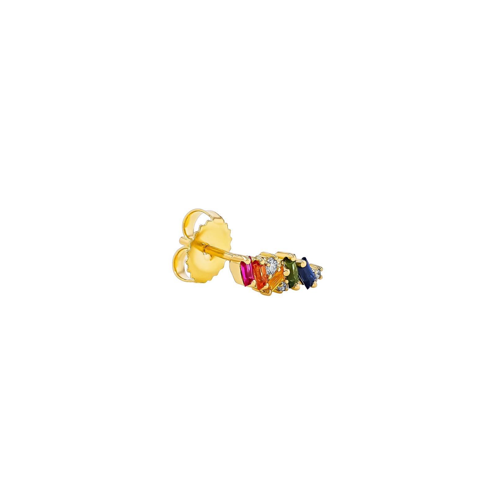 Suzanne Kalan 18ct Yellow Gold Rainbow Sapphire & 0.10cttw Diamond Zigzag Stud Earrings