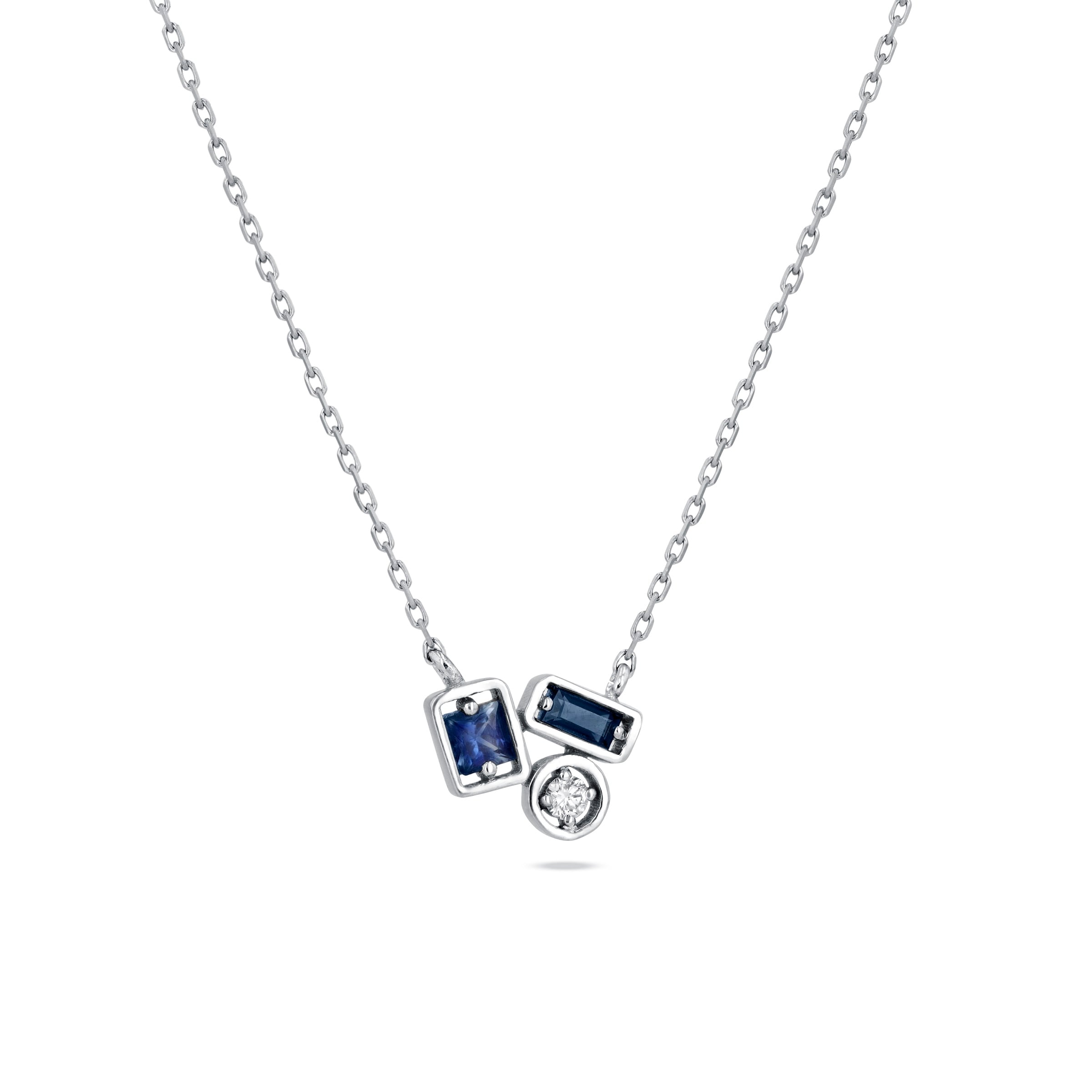 18ct White Gold Adalene Dark Blue Sapphire & 0.04cttw Diamond Necklace