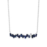Suzanne Kalan 18ct White Gold Dark Blue Sapphire & 0.06cttw Diamond Baguette Bar Necklace