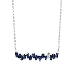 37370187 - 18ct White Gold Dark Blue Sapphire & 0.06cttw Diamond Baguette Bar Necklace