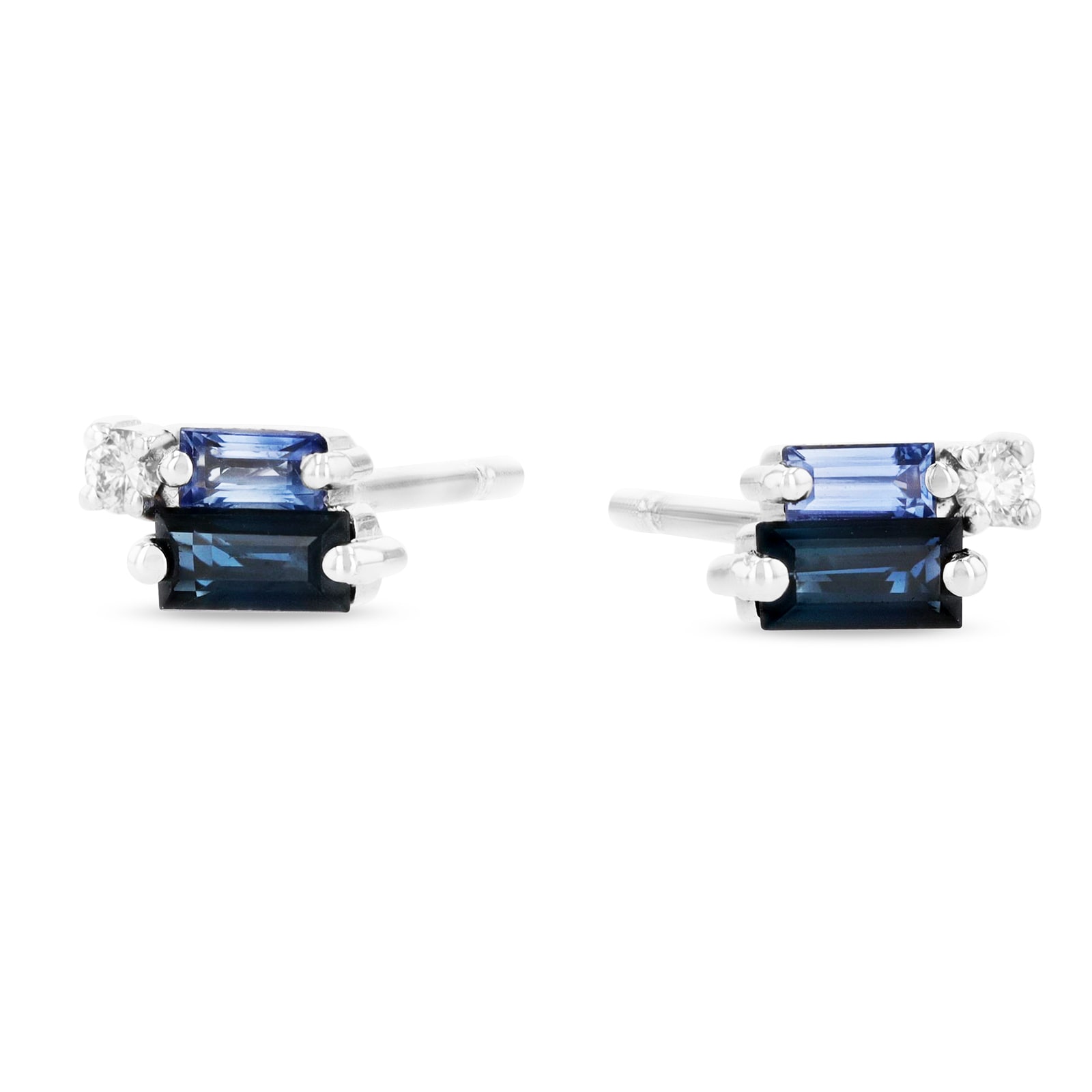 18ct White Gold Layered Blue Sapphire & 0.04cttw Diamond Stud Earrings