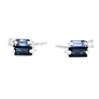 Suzanne Kalan 18ct White Gold Layered Blue Sapphire & 0.04cttw Diamond Stud Earrings Suzanne Kalan 18ct White Gold Layered Blue Sapphire & 0.04cttw Diamond Stud Earrings
