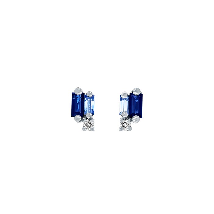 Suzanne Kalan 18ct White Gold Layered Blue Sapphire & 0.04cttw Diamond Stud Earrings