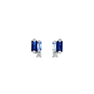 Suzanne Kalan 18ct White Gold Layered Blue Sapphire & 0.04cttw Diamond Stud Earrings