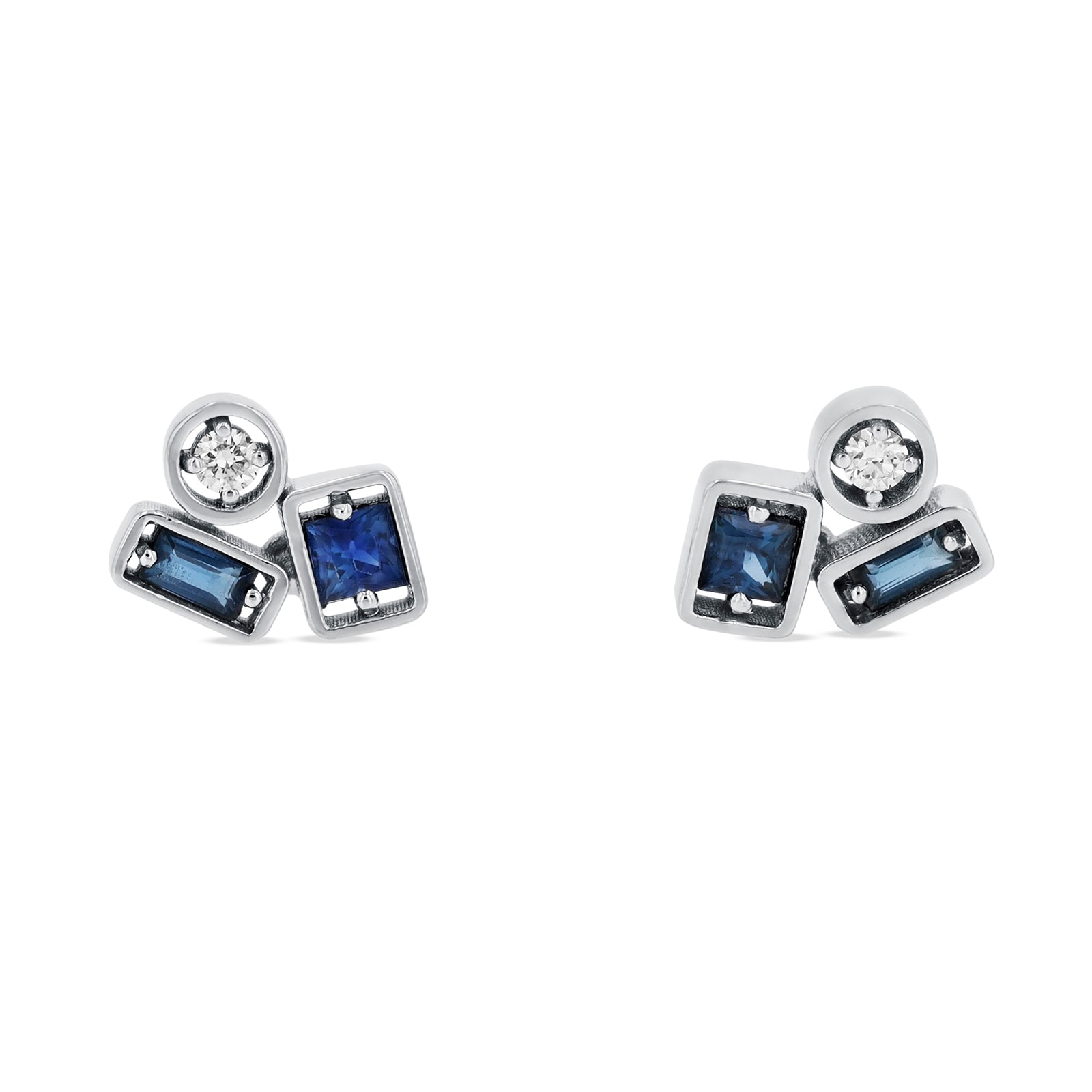 18ct White Gold Adalene Dark Blue Sapphire & 0.05cttw Diamond Stud Earrings