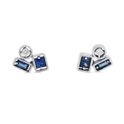 37370195 - 18ct White Gold Adalene Dark Blue Sapphire & 0.05cttw Diamond Stud Earrings