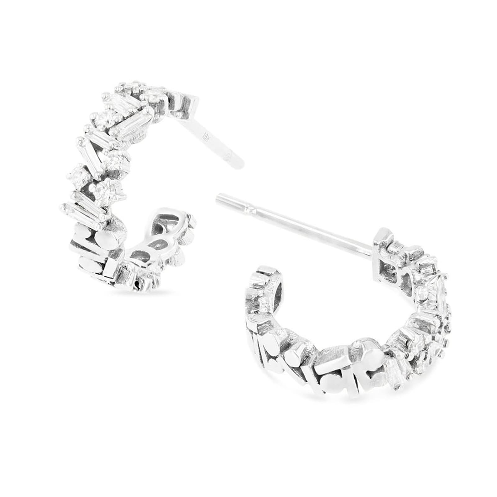 Suzanne Kalan 18ct White Gold Fireworks Small Mix 0.33cttw Diamond Hoop Earrings Suzanne Kalan 18ct White Gold Fireworks Small Mix 0.33cttw Diamond Hoop Earrings