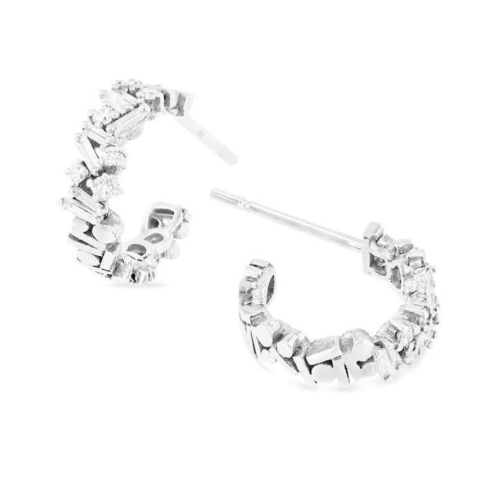 Suzanne Kalan 18ct White Gold Fireworks Small Mix 0.33cttw Diamond Hoop Earrings