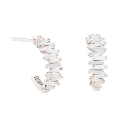 37370198 - 18ct White Gold Mini Zig Zag 0.46cttw Diamond Hoop Earrings