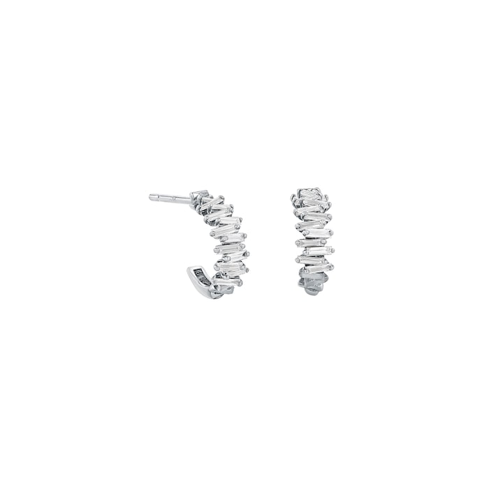 Suzanne Kalan 18ct White Gold Mini Zig Zag 0.46cttw Diamond Hoop Earrings