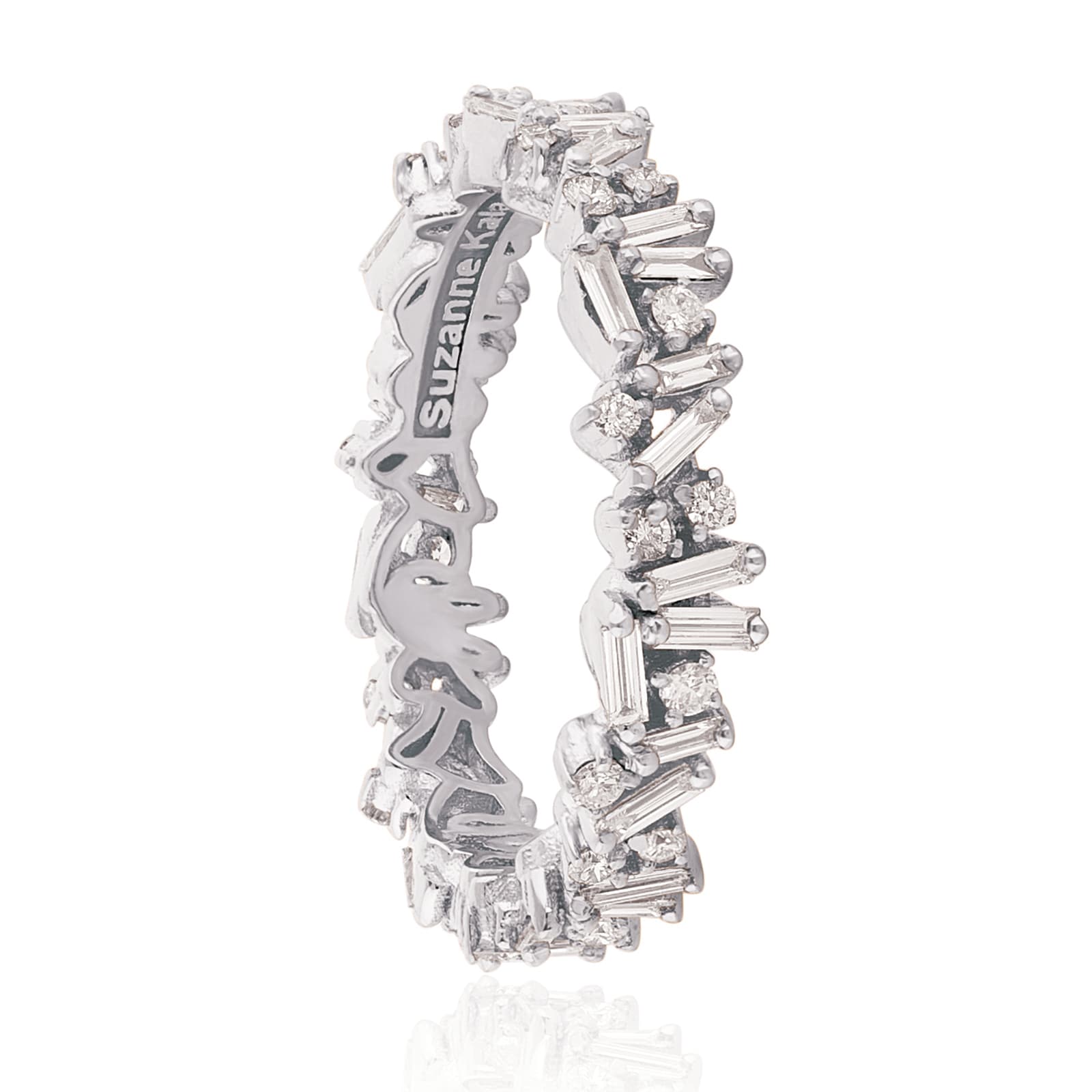 18ct White Gold Baguette & Brilliant Cut Diamond Eternity Ring - Ring Size N