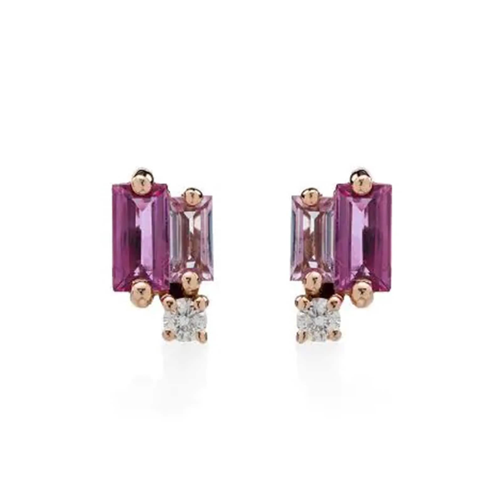 Layered 18ct Rose Gold Pink Sapphire & 0.04cttw Diamond Stud Earrings