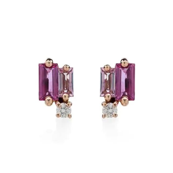 Suzanne Kalan Layered 18ct Rose Gold Pink Sapphire & 0.04cttw Diamond Stud Earrings
