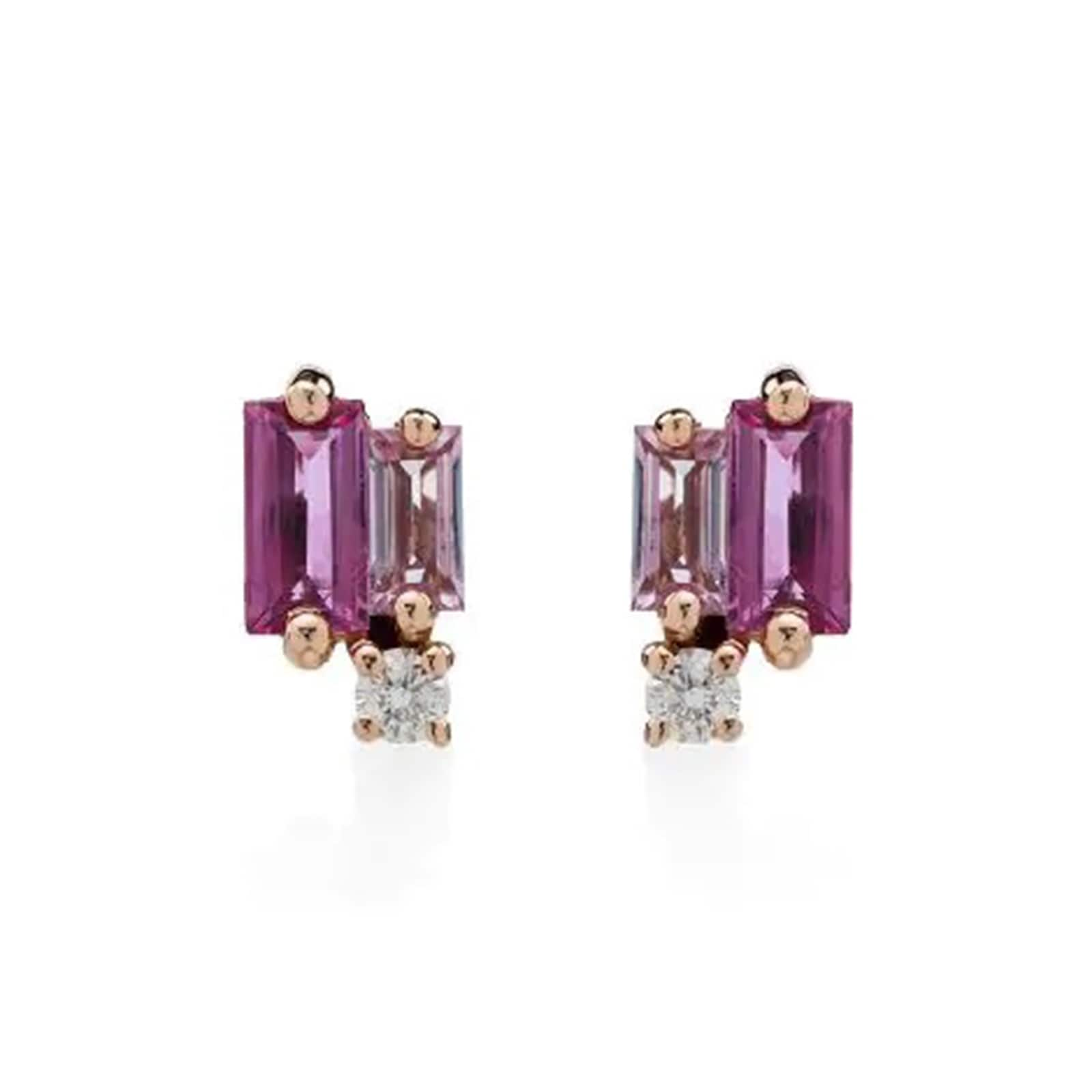 Suzanne Kalan Layered 18ct Rose Gold Pink Sapphire & 0.04cttw Diamond Stud Earrings