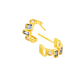 37370208 - Cara 18ct Yellow Gold Light Blue Sapphire & 0.10cttw Diamond 12mm Hoop Earrings