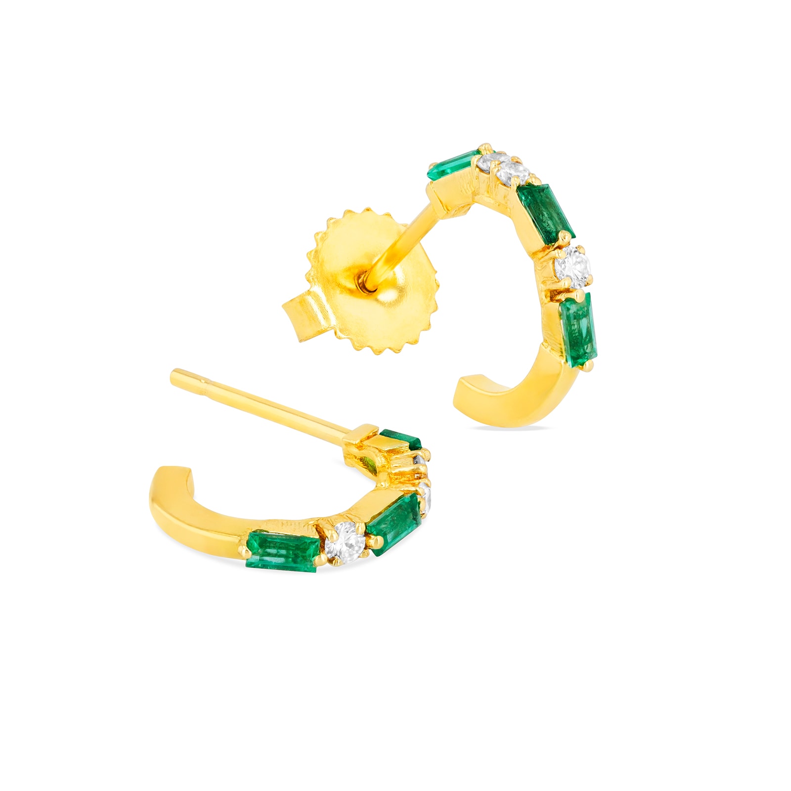 18ct Yellow Gold Emerald 0.15cttw Diamond Thin Mix 12mm Hoop Earrings