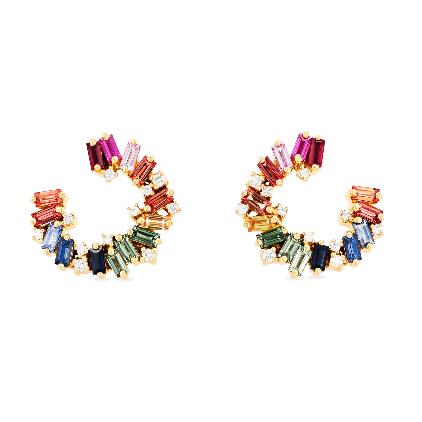 Suzanne Kalan Isla 18ct Yellow Gold Rainbow Sapphire & 0.26cttw Diamond Hoop Earrings