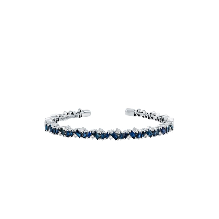 Suzanne Kalan 18ct White Gold Dark Blue Sapphire & 0.30cttw Diamond Frenzy Bangle