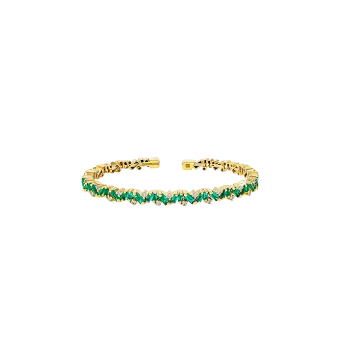 Suzanne Kalan 18ct Yellow Gold Emerald 0.30cttw Diamond Frenzy Bangle