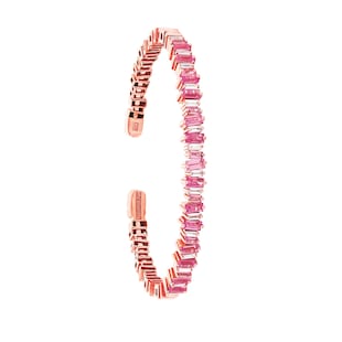 Suzanne Kalan Fireworks 18ct Rose Gold Pink Sapphire & 0.52cttw Diamond Baguette Bangle