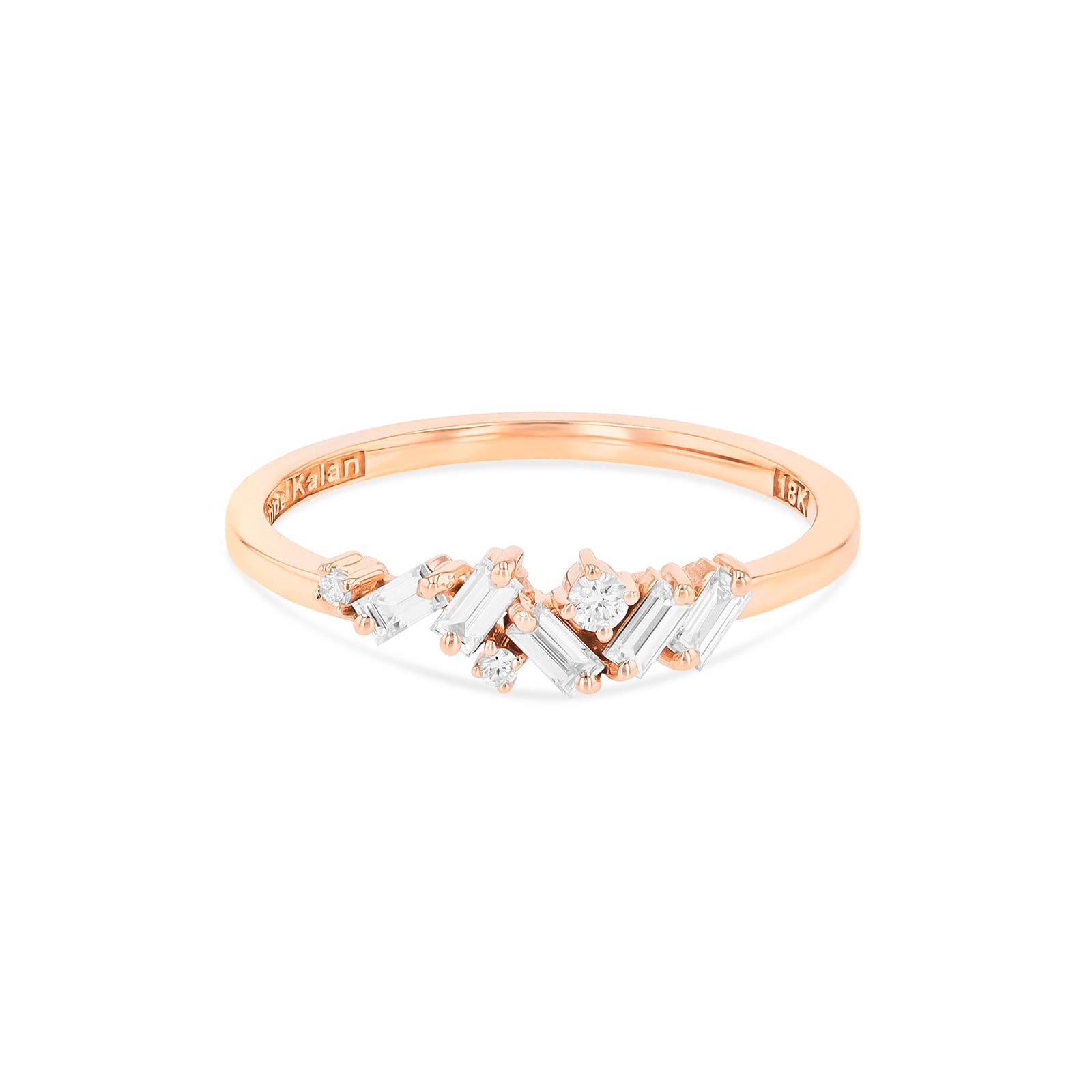 18ct Rose Gold Emerald Thin Mix Eternity Ring - Ring Size N