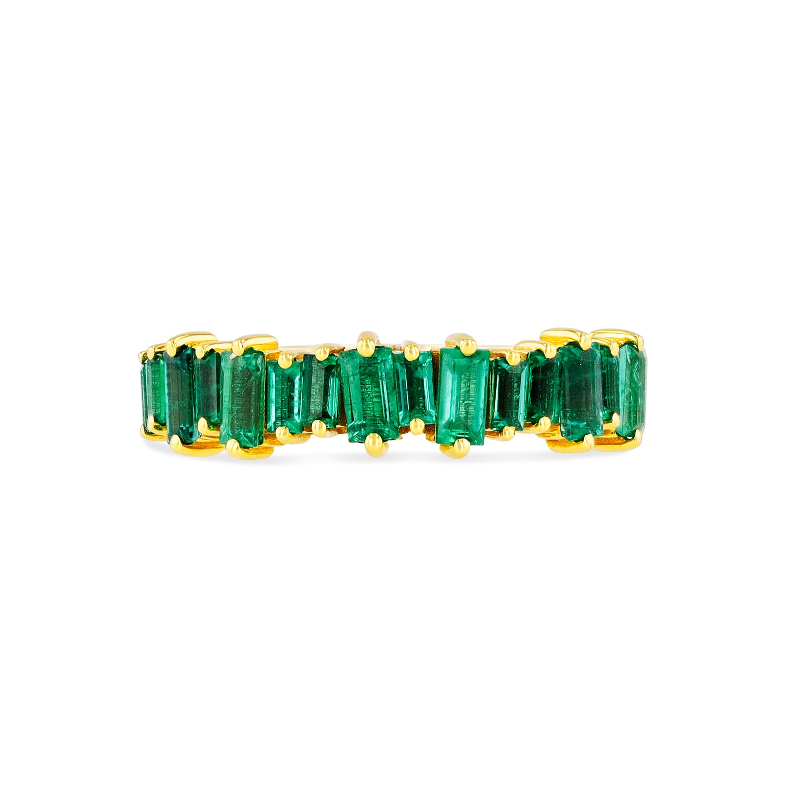 18ct Yellow Gold Emerald Baguette Half Eternity Ring - Ring Size N