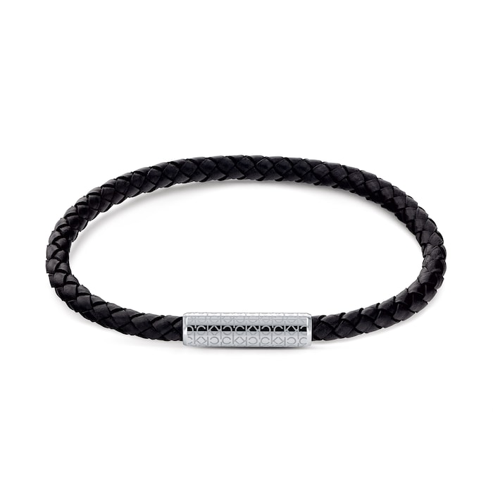 Calvin Klein Mens Black Leather Braided Bracelet