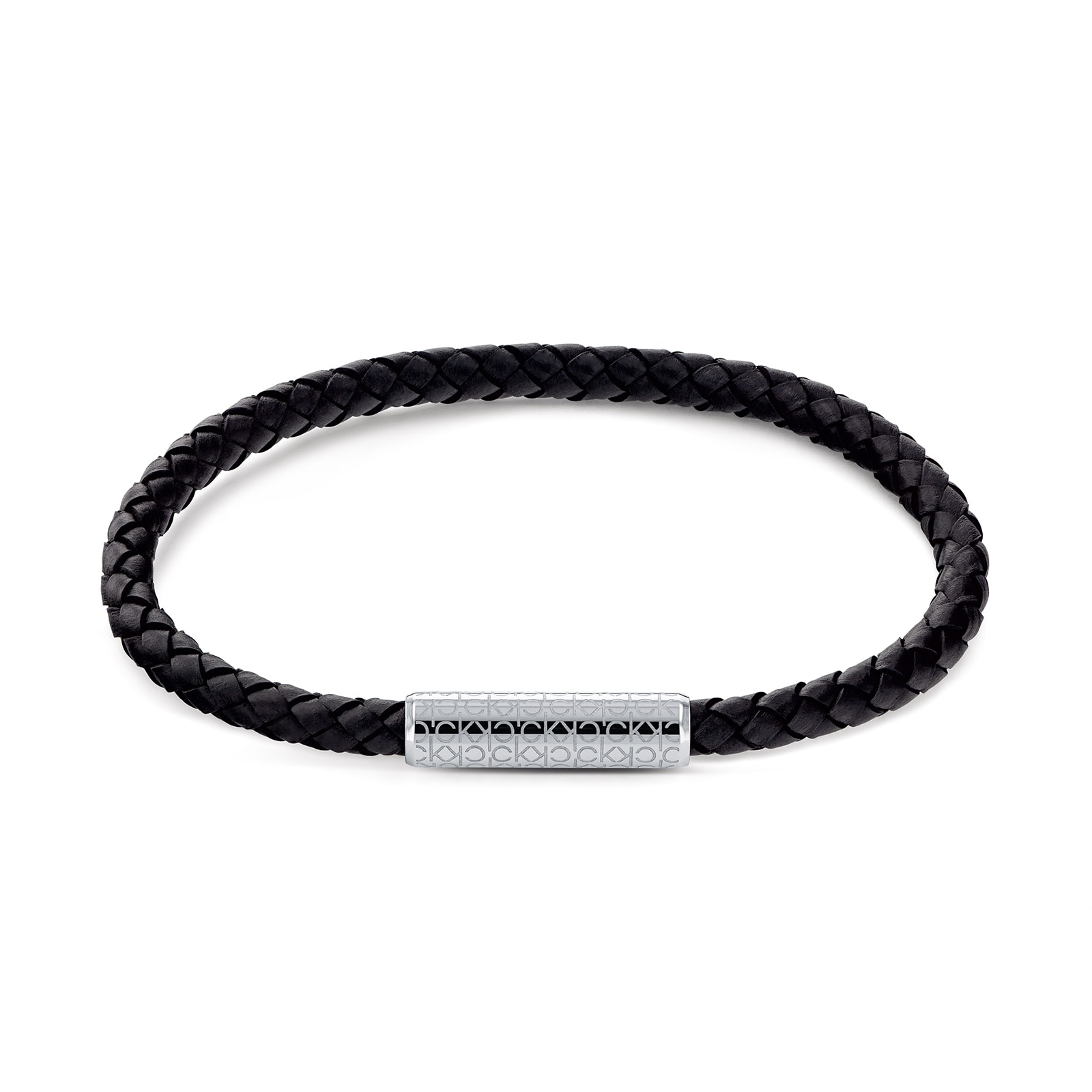 Calvin Klein Mens Black Leather Braided Bracelet