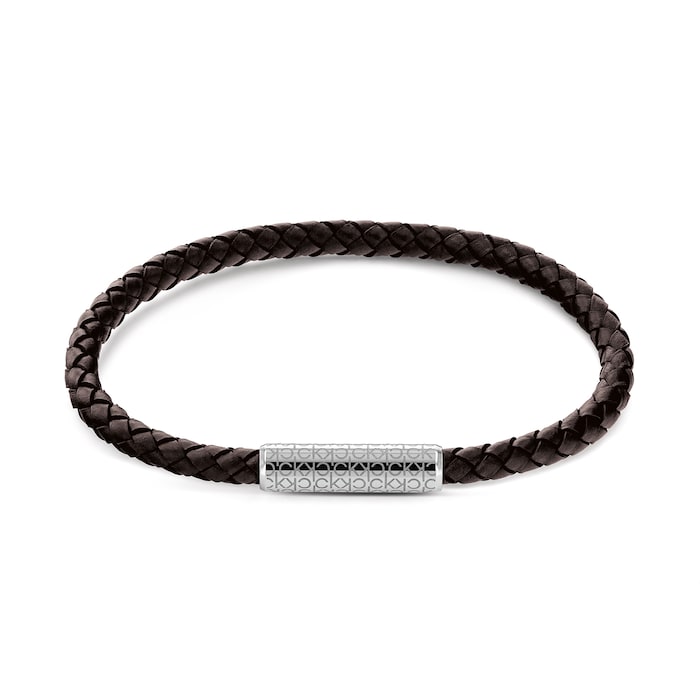 Calvin Klein Mens Brown Leather Braided Bracelet 35000102 Goldsmiths