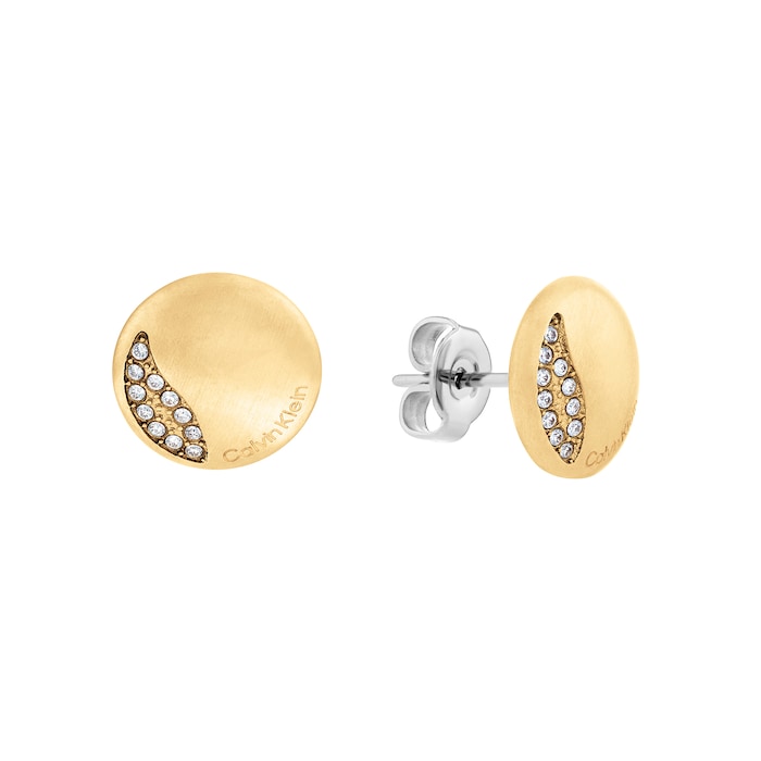 Calvin Klein Ladies Yellow Gold Coloured Circular Crystal Stud Earrings
