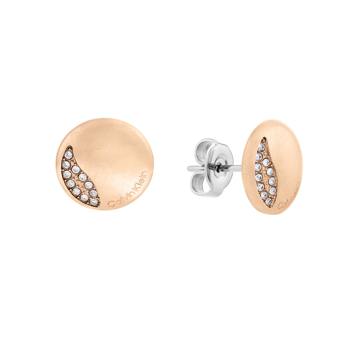 Calvin Klein Ladies Rose Gold Coloured Circular Crystal Stud Earrings