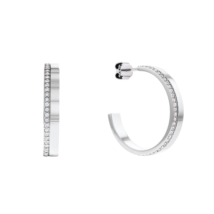 Calvin Klein Ladies Stainless Steel Crystal Hoop Earrings