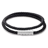 Calvin Klein Mens Double Wrap Black Leather Braid Bracelet