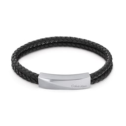 37380427 - Mens Double Strand Black Leather Braided Bracelet