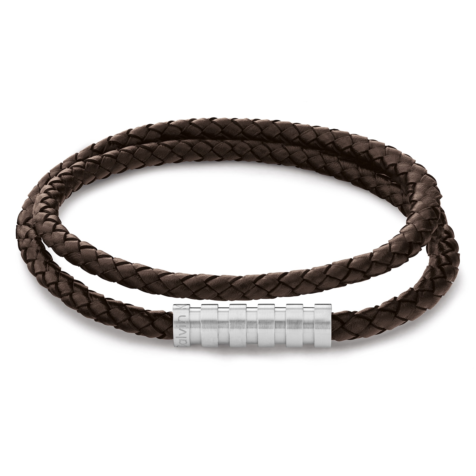 Calvin Klein Mens Double Wrap Brown Leather Braid Bracelet 35000094 ...