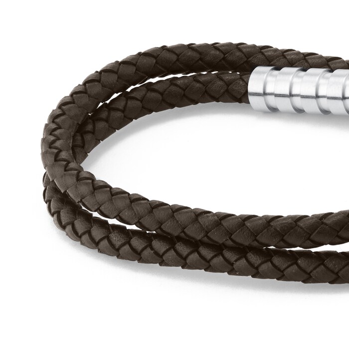 Calvin Klein Mens Double Wrap Brown Leather Braid Bracelet