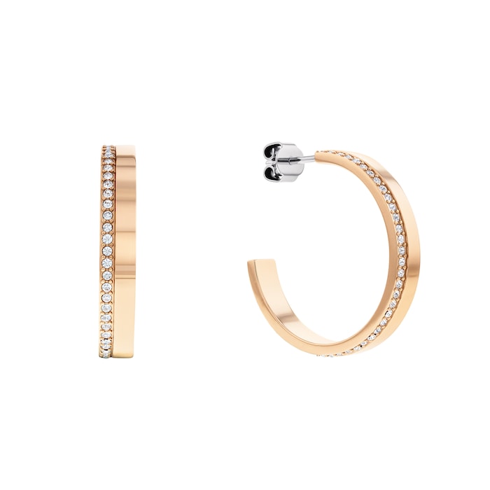 Calvin Klein Ladies Rose Gold Coloured Crystal Hoop Earrings