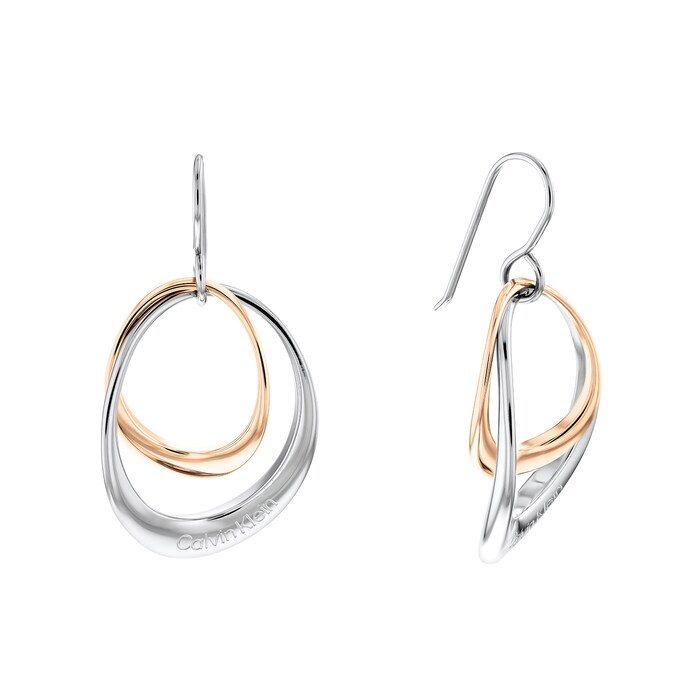 Calvin Klein Ladies Rose Gold Coloured Warped Drop Earrings