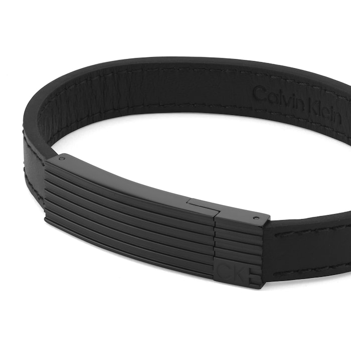 Calvin Klein Mens Black Leather Circuit Bracelet