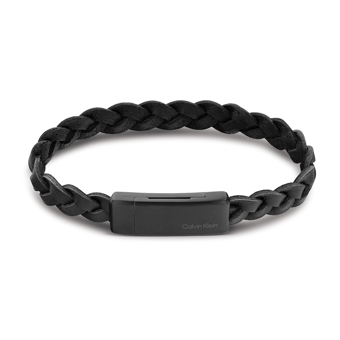 Calvin Klein Mens Black Leather Bracelet